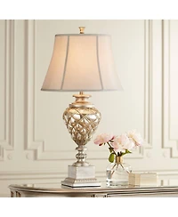 Barnes and Ivy Luke Traditional Table Lamp 33 3/4" Tall Mercury Glass with Nightlight Led Off White Mist Fabric Bell Shade for Bedroom Living Roo