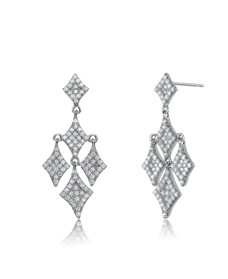 Sterling Silver White Gold Plated Cubic Zirconia Chandelier Dangling Earrings
