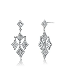 Sterling Silver White Gold Plated Cubic Zirconia Chandelier Dangling Earrings