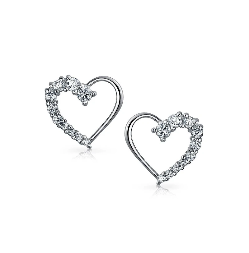 Bling Jewelry Love Is A Journey Cubic Zirconia Pave Cz Open Heart Shaped Stud Earrings Sterling Silver