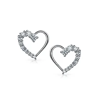 Bling Jewelry Love Is A Journey Cubic Zirconia Pave Cz Open Heart Shaped Stud Earrings Sterling Silver