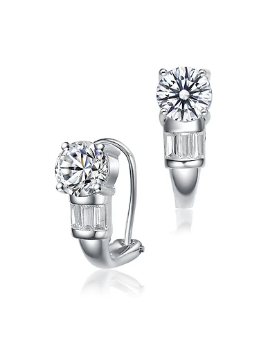 Sterling Silver White Gold Plated Cubic Zirconia Petite Hoop Earrings