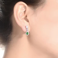 Sterling Silver White Gold Plated Green and White Cubic Zirconia Drop Earrings