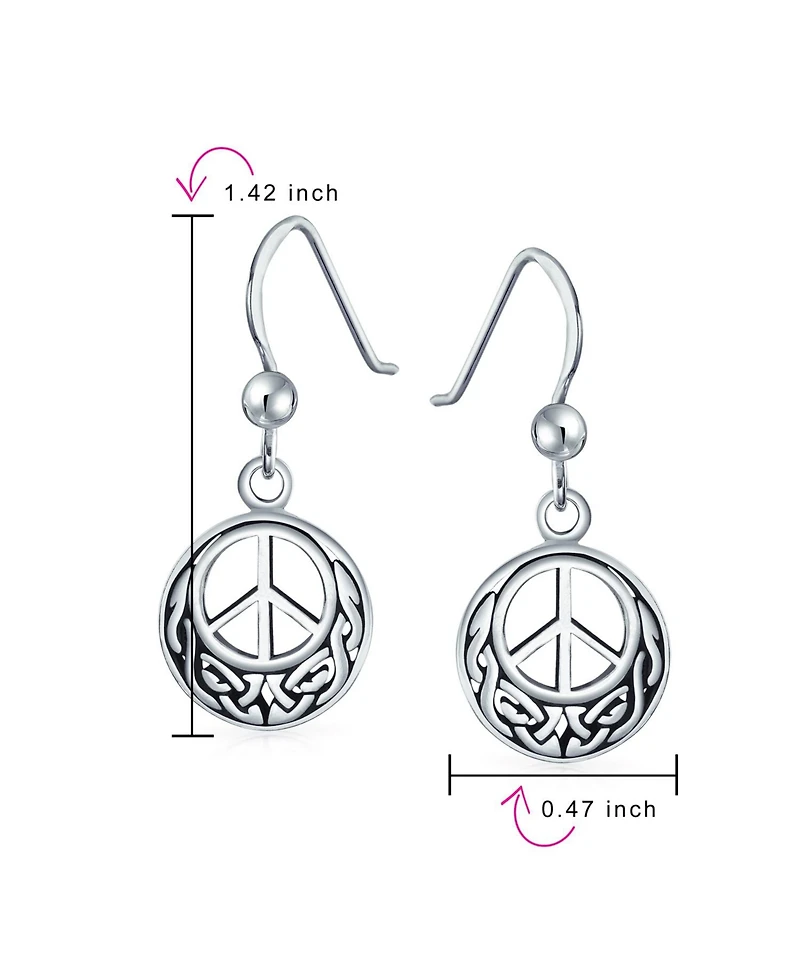 Bling Jewelry Retro Symbol Celtic Knotwork Celtic Irish Love Knot Peace Sign Drop Earrings Oxidized Sterling Silver Fish Hook