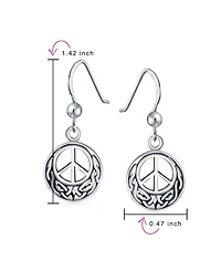 Bling Jewelry Retro Symbol Celtic Knotwork Celtic Irish Love Knot Peace Sign Drop Earrings Oxidized Sterling Silver Fish Hook