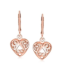 Bling Jewelry Open Filigree Heart Dangle Earrings Rose Gold Plated Sterling Silver Leverback