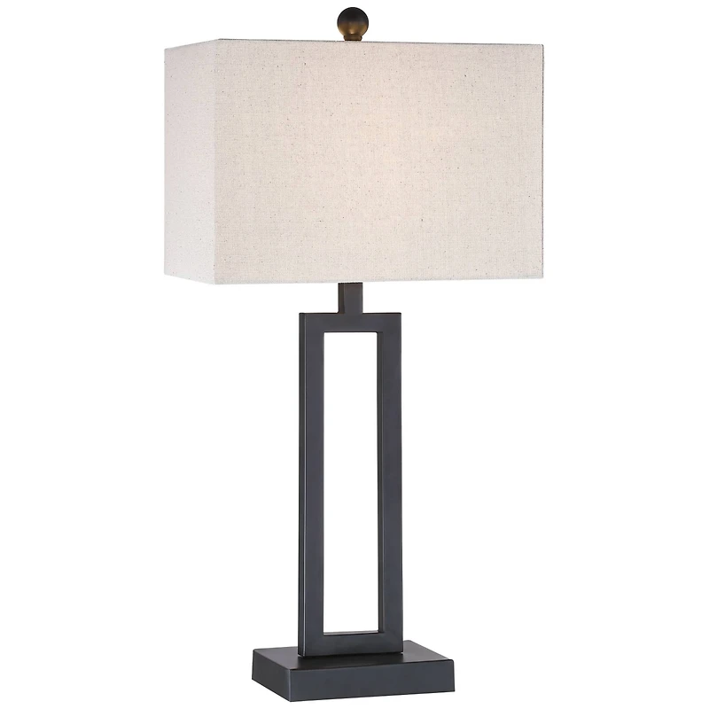 360 Lighting Aston 26" High Open Rectangle Modern Table Lamp Black Finish Metal Single Off-White Shade Living Room Bedroom Bedside