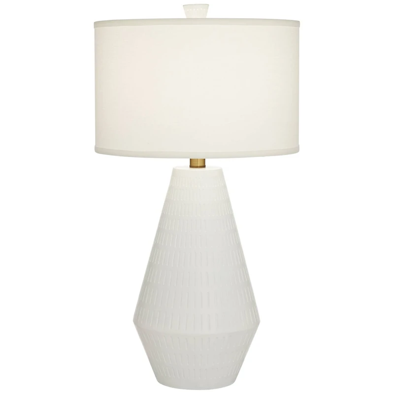 Possini Euro Design Luke 30" Tall Large Geometric Mid Century Modern End Table Lamp White Finish Single Living Room Bedroom