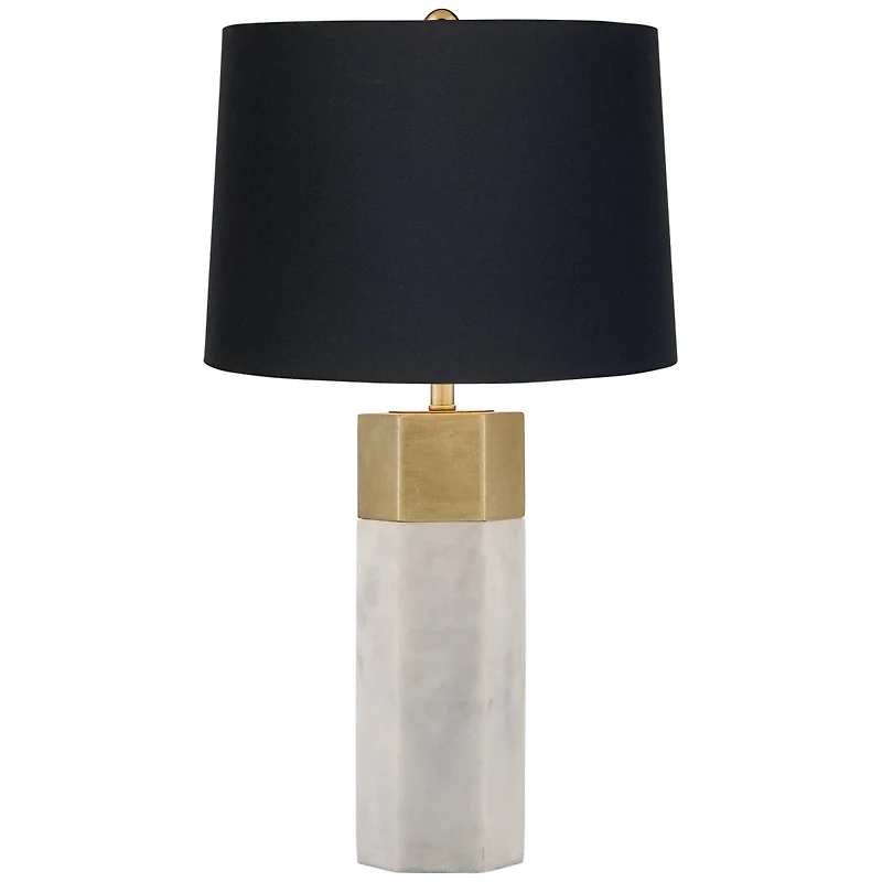 Possini Euro Design Leala Modern Accent Table Lamp 21" High Faux Marble Gold Metal Black Drum Shade for Bedroom Living Room Bedside Nightstand Of
