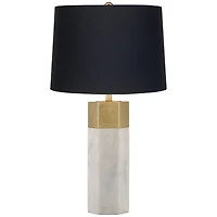 Possini Euro Design Leala Modern Accent Table Lamp 21" High Faux Marble Gold Metal Black Drum Shade for Bedroom Living Room Bedside Nightstand Of