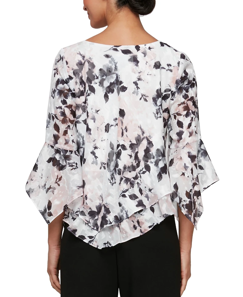 Alex Evenings Women's Printed Pointed-Hem 3/4-Sleeve Blouse