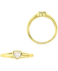Cubic Zirconia Heart Solitaire Ring 14k Gold-Plated Sterling Silver