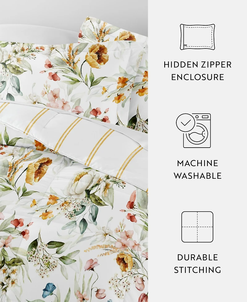 ienjoy Home Chintz Floral Stripe 3-Piece Comforter Set, Full/Queen