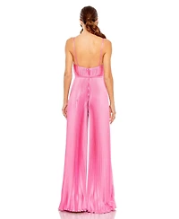 Mac Duggal Women's Pleated Plunge Neck Wide Leg Jumpsuit