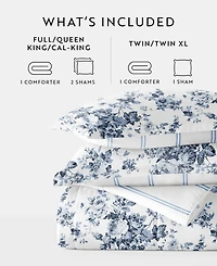 ienjoy Home Cabbage Rose Stripe 3-Piece Comforter Set