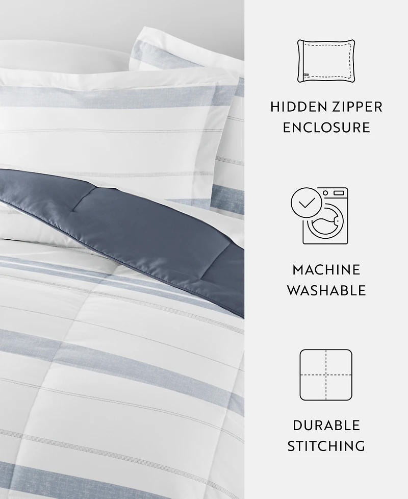 ienjoy Home Stitched Stripe 2-Piece Comforter Set, Twin/Twin Xl