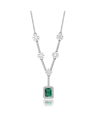 Sterling Silver White Gold Plated with Green Cubic Zirconia Square Necklace