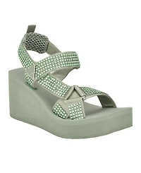 Guess Women's Dawsin Rhinestone Eva Strappy Wedge Sandals