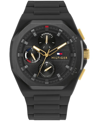 Tommy Hilfiger Men's Multifunction Black Silicone Watch 44mm