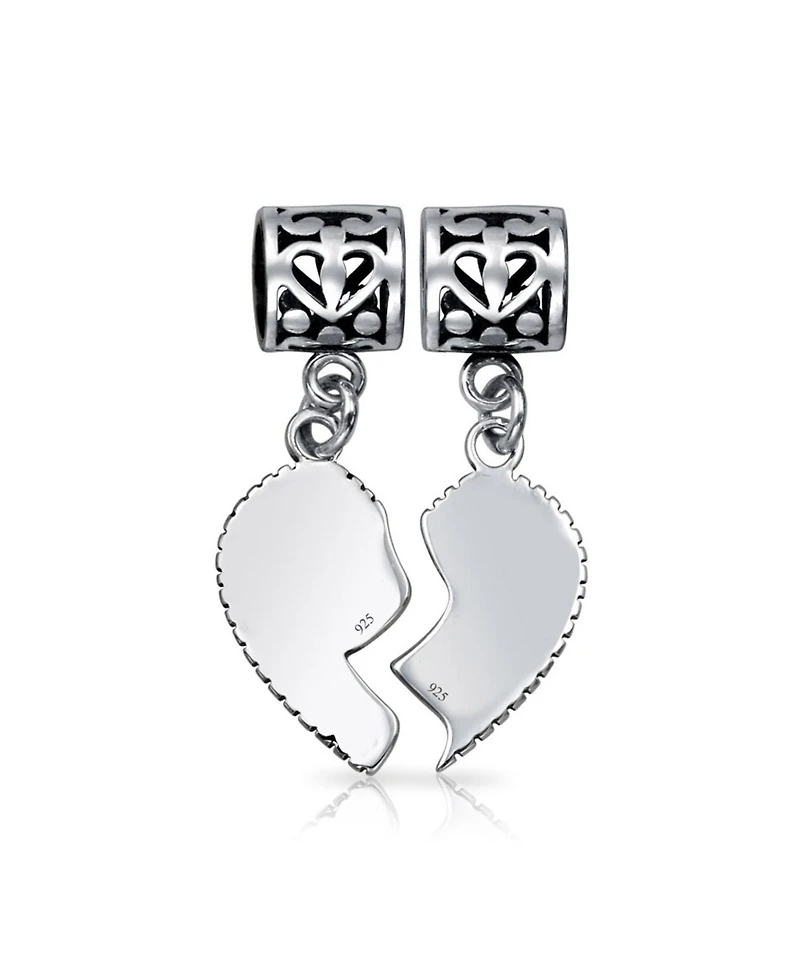 Bling Jewelry Bff Sis Little Sis Heart Charm Bead Sterling Silver for European Bracelet