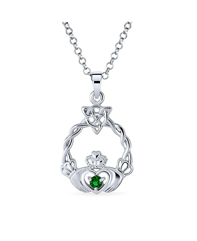 Bling Jewelry Irish Kelly Green Cubic Zirconia Cz Celtic Infinity Love Knot Friendship Heart Claddagh Pendant Necklace Sterling Silver