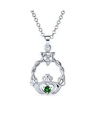 Bling Jewelry Irish Kelly Green Cubic Zirconia Cz Celtic Infinity Love Knot Friendship Heart Claddagh Pendant Necklace Sterling Silver