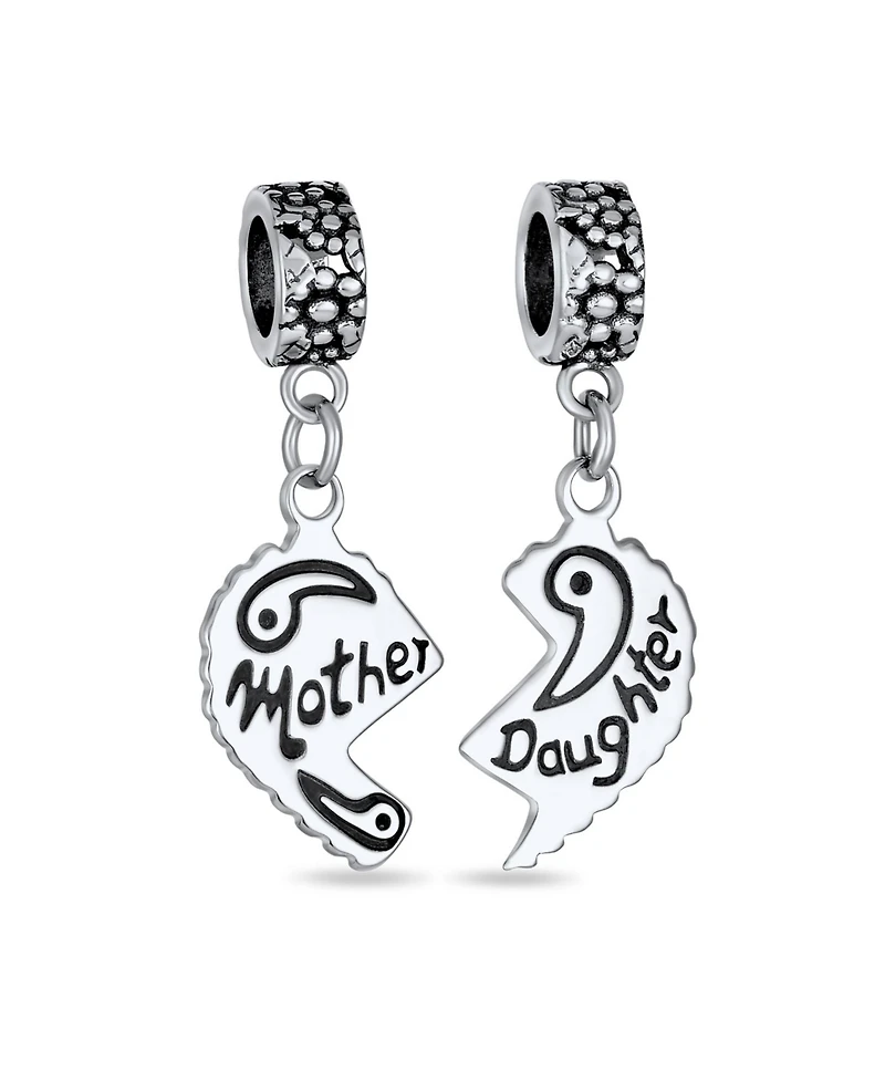 Bling Jewelry Mom Daughter Puzzle Heart Dangle Charm Bead Sterling Silver for European Bracelet