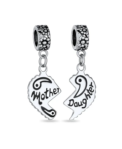 Bling Jewelry Mom Daughter Puzzle Heart Dangle Charm Bead Sterling Silver for European Bracelet