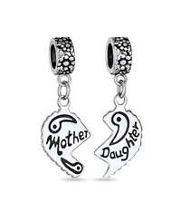 Bling Jewelry Mom Daughter Puzzle Heart Dangle Charm Bead Sterling Silver for European Bracelet
