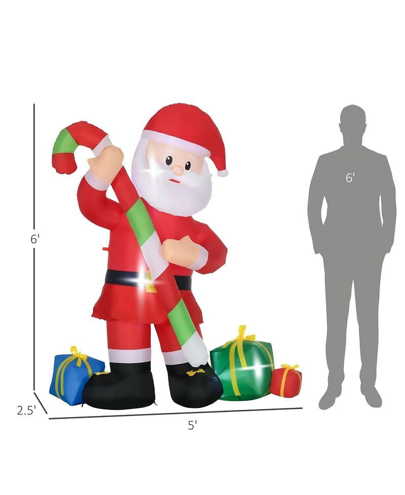 Homcom 72" Christmas Inflatables Santa Claus with Candy Cane for Yard