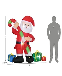 Homcom 72" Christmas Inflatables Santa Claus with Candy Cane for Yard