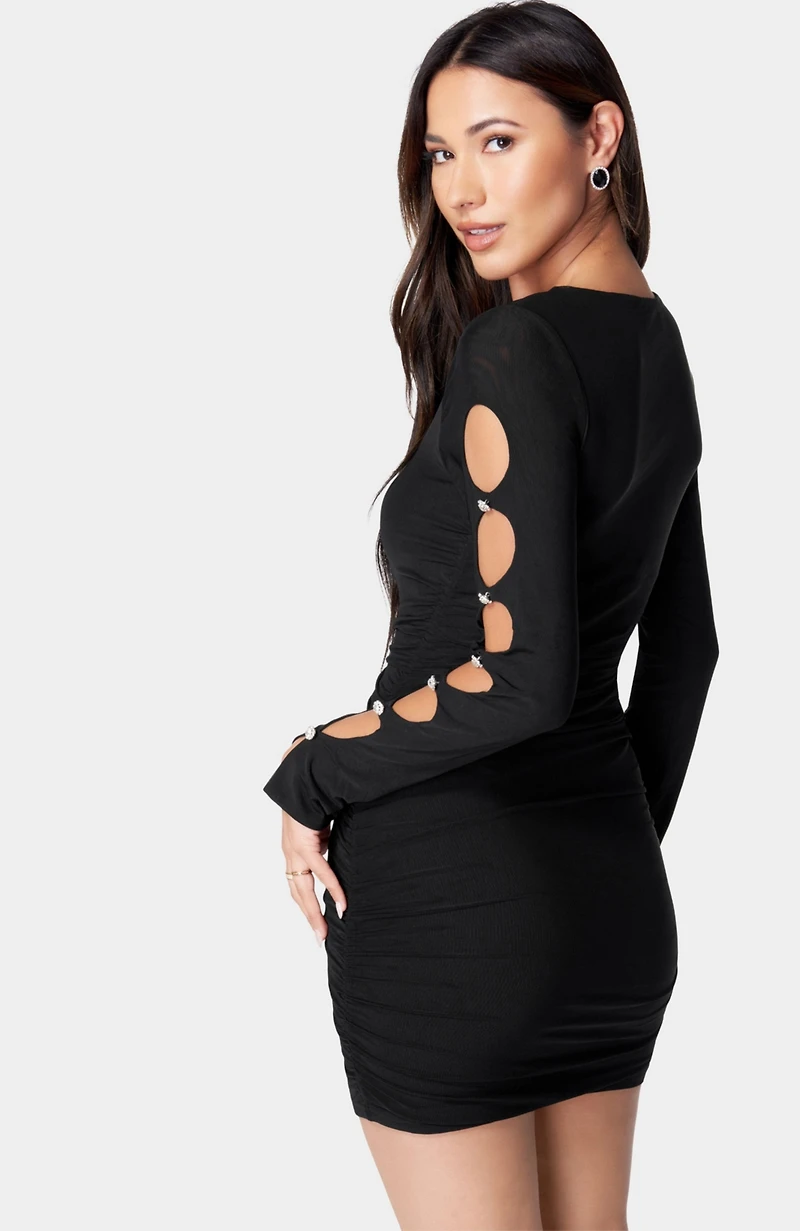 Bebe Women's Sparkle Button Mesh Dress