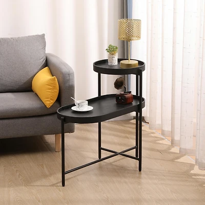Streamdale Elegant 2-Tier Black Side Table with Storage
