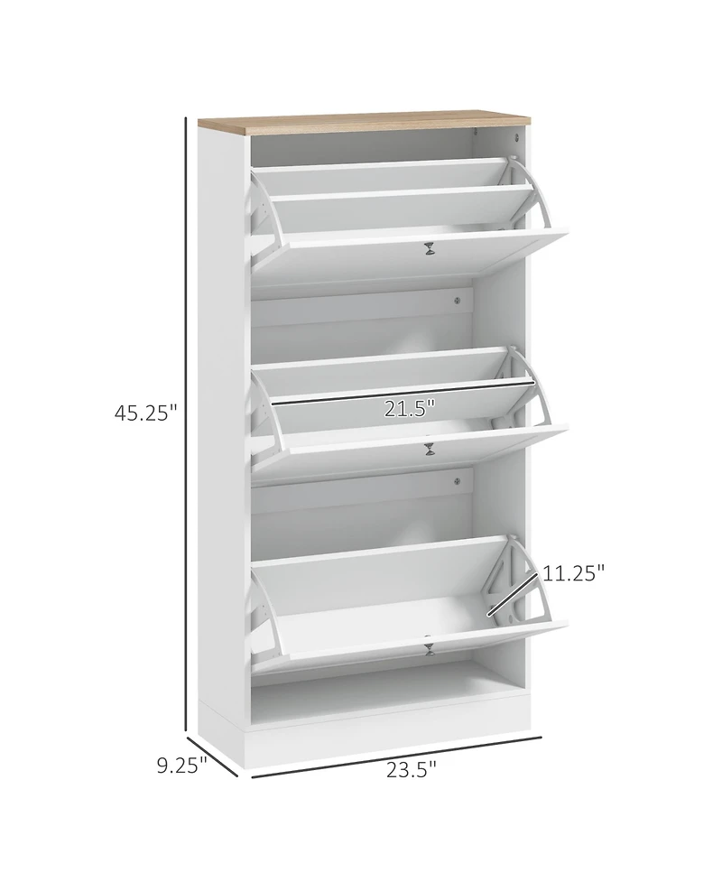 Homcom Modern Shoe Cabinet with 3 Flip Drawers for 18 Pairs,