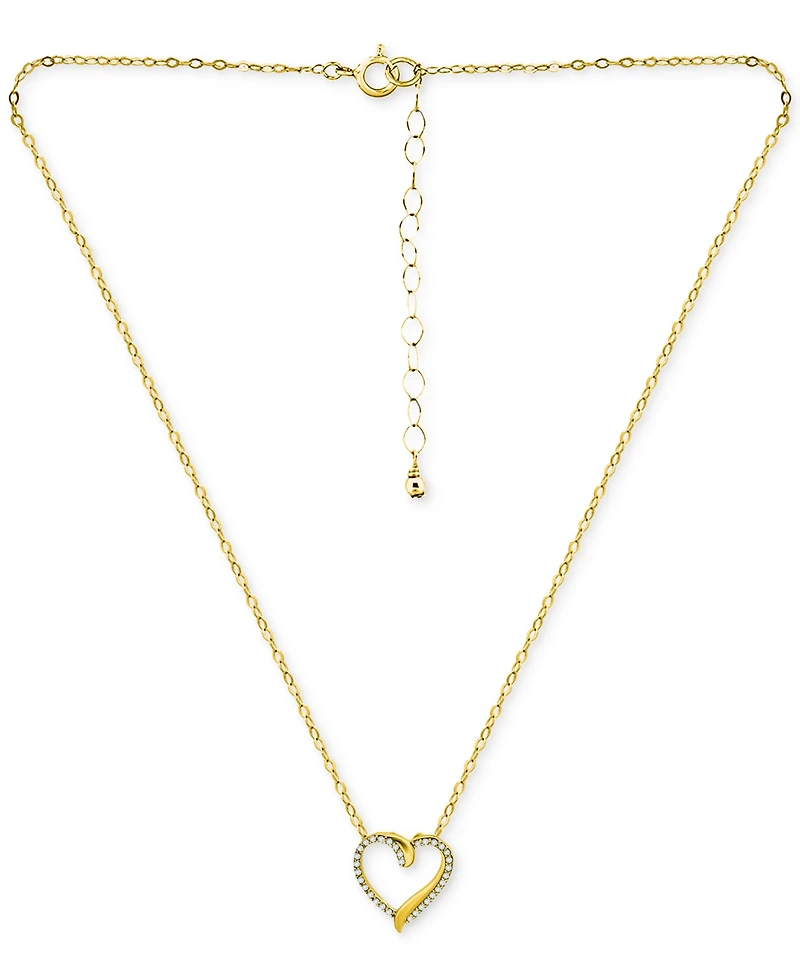Giani Bernini Cubic Zirconia Open Heart Pendant Necklace in Gold over Silver, 16" + 2" extender, Created for Macy's