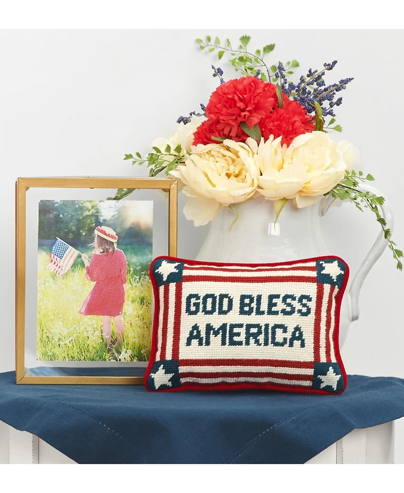 6.5" x 9" God Bless America July 4th Needlepoint Petite Throw Pillow