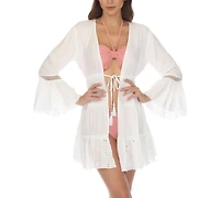 Raviya Women's Lace-Inset Tie-Front Tiered Swim Cover-Up
