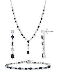 Blue Sapphire (2 ct. t.w.) & White Sapphire (3/8 ct. t.w.) Linear Drop Earrings in Sterling Silver