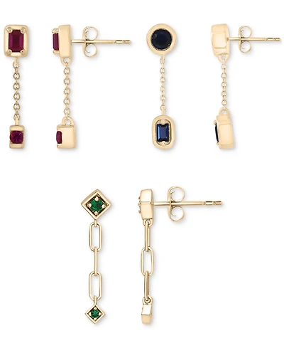 3-Pc. Set Lab-Grown Multi-Gemstone Linear Chain Drop Earrings (1-1/5 ct. t.w.) in 14k Gold-Plated Sterling Silver