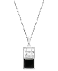 Onyx Happiness Dog Tag 18" Pendant Necklace in Sterling Silver
