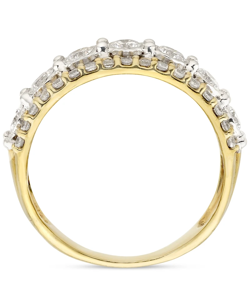 Diamond Three Row Band (1 ct. t.w.) in 14k Two-Tone Gold