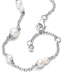 Pandora Sterling Silver Timeless Treated Freshwater Cultured Pearl Station Chain Bracelet