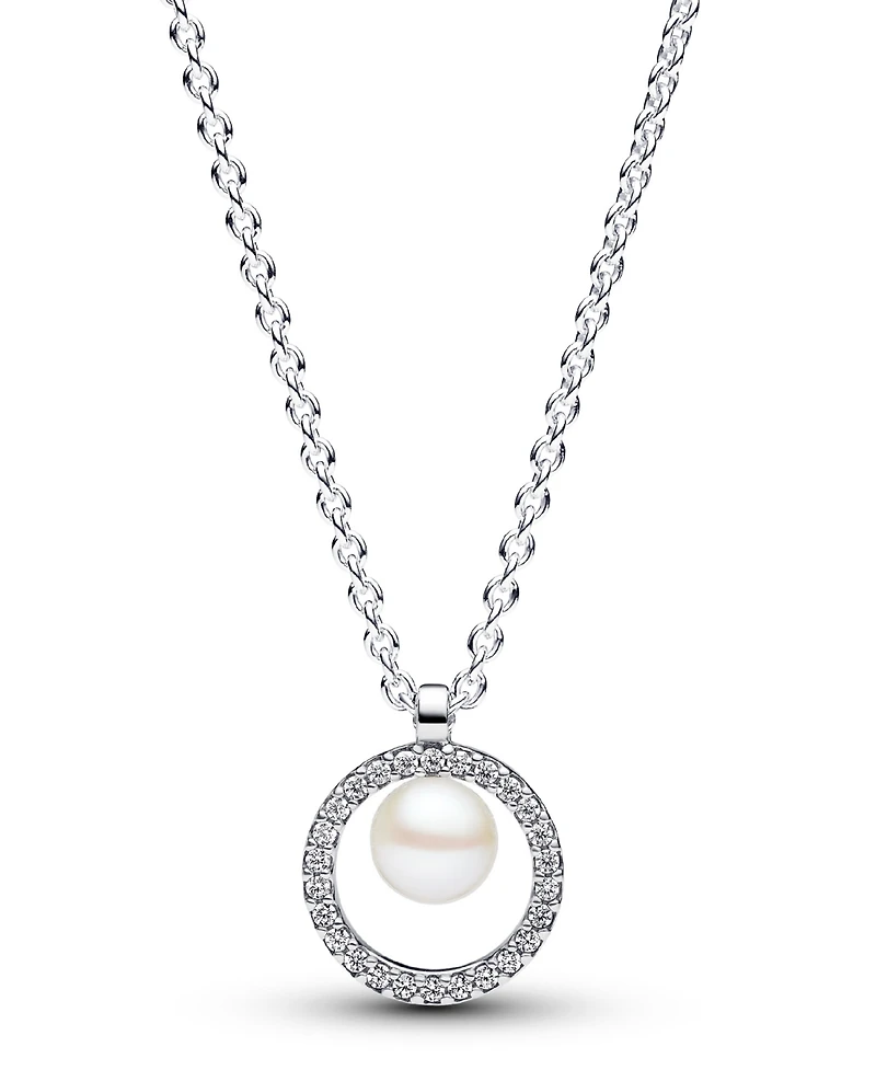 Pandora Sterling Silver Sparkling Treated Freshwater Cultured Pearl Pave Collier Necklace