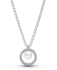 Pandora Sterling Silver Sparkling Treated Freshwater Cultured Pearl Pave Collier Necklace