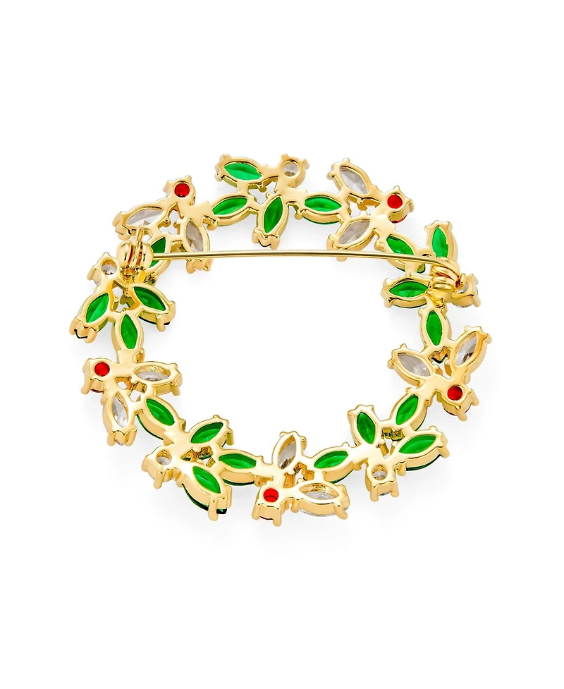Bling Jewelry Colorful Marquise Cubic Zirconia Cz Green Red White Round Fashion Christmas Holiday Wreath Brooch Pin Gold Plated