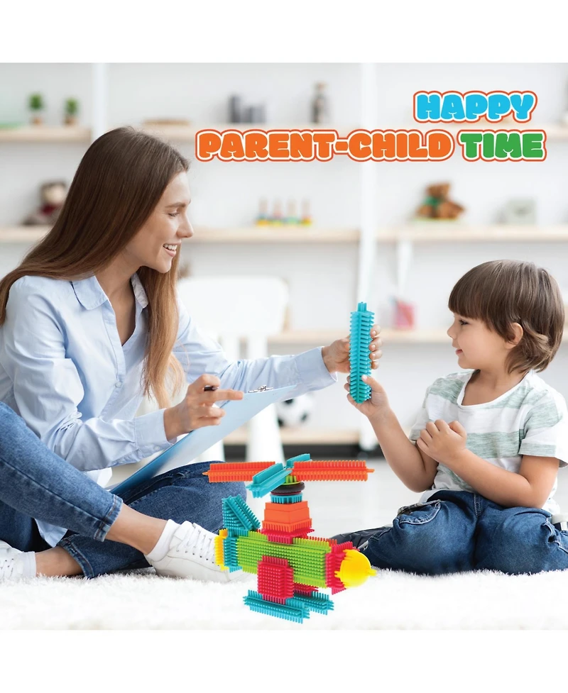 Contixo Stem Building Toys, 244 Pcs Bristle Shape 3d Tiles Building Set Construction Learning Stacking For Boys & Girls, Creative Educational Sensory