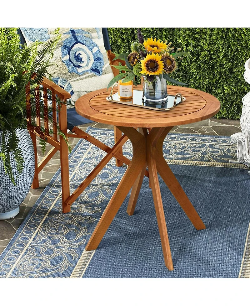 Inolait 27 InchOutdoor Round Solid Wood Coffee Side Bistro Table
