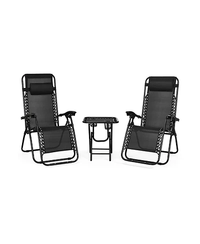 Inolait 3 Pieces Folding Portable Zero Gravity Reclining Lounge Chairs Table Set