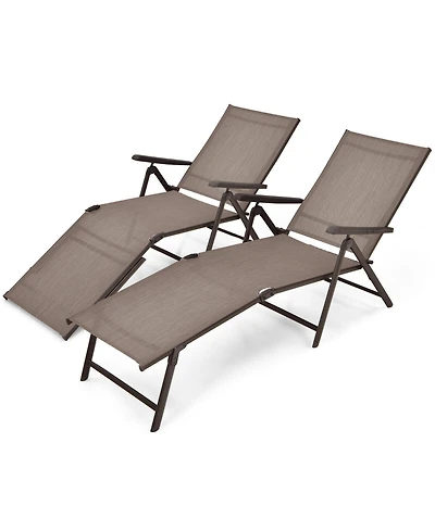 Inolait 2 Pieces Foldable Chaise Lounge Chair with 2-Position Footrest-Brown