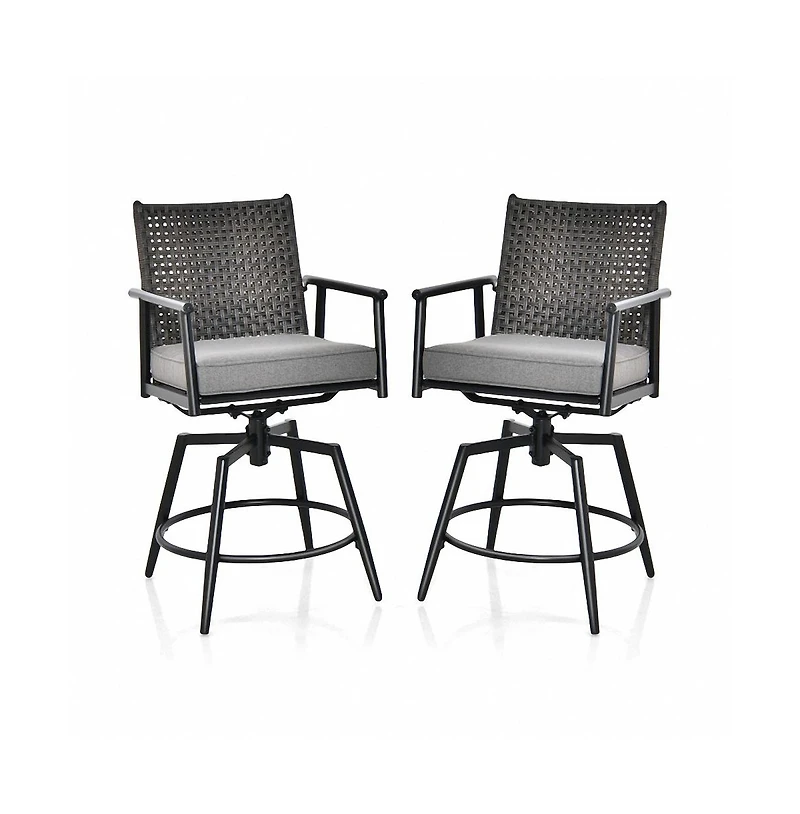 Sugift 360 Degree Swivel Bar Stool Set of 2 with Metal Frame and Pe Rattan Backrest